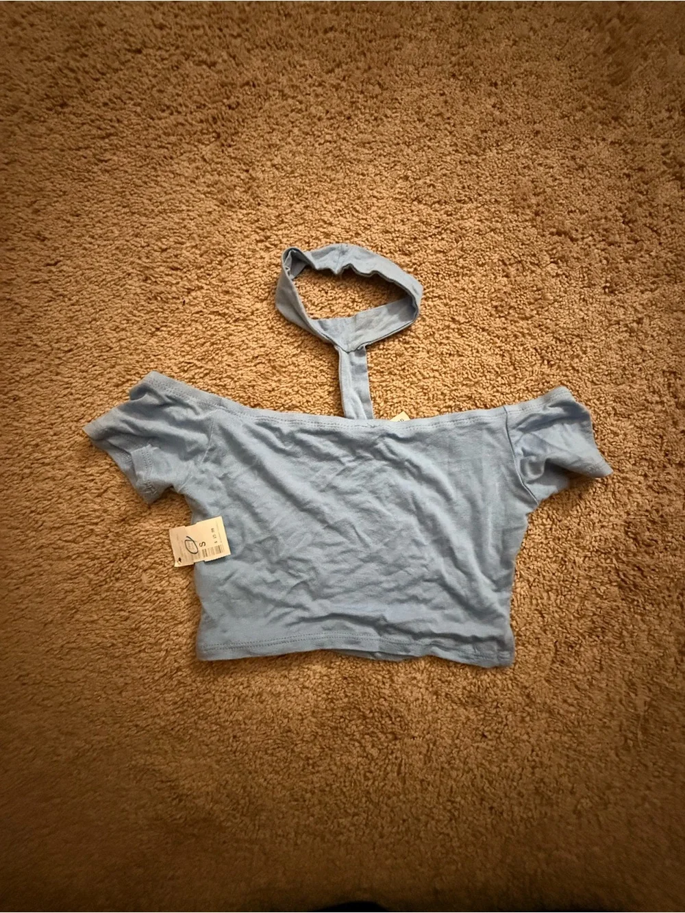 A+ Ellen Powder Blue Off-Shoulder Choker Crop Top - Picture 2 of 3